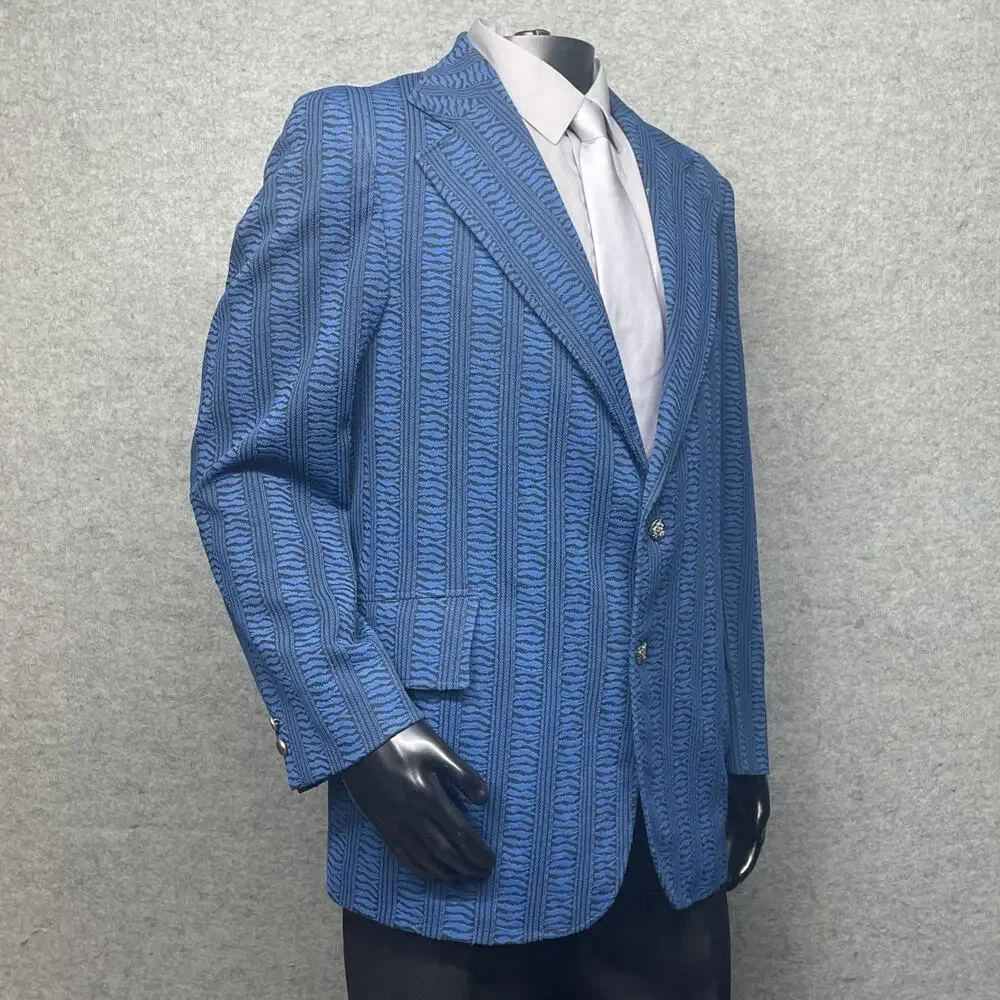 Vintage Guild Crafted by Howard Men 40L Blazer Textured Blue Black Metal Buttons